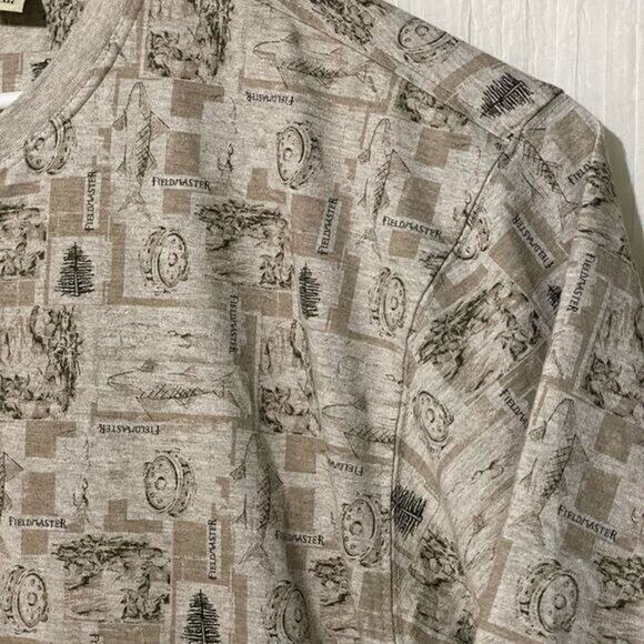 Fieldmaster Mens Short Sleeve Henley Fish Pattern Shirt Beige 2XL 5 FOR $25 💵 - Picture 3 of 7